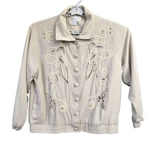Great Cavalier by St. Paul Jacket Women XL Beige Silk Embroidered Crochet Mature